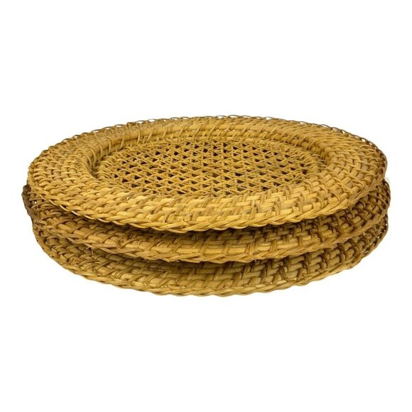 Woven Rattan Charger Plates Wall Decor Set of 3 Rustic Boho 12.5 inch - Picture 3 of 7